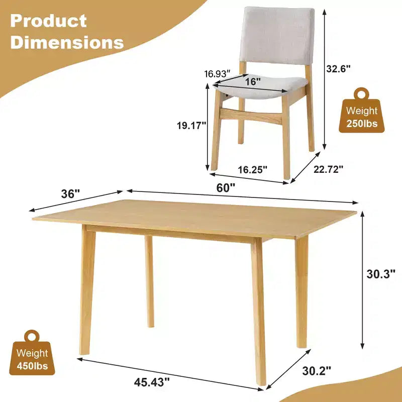GDFStudio Dalton - Ensemble de salle à manger moderne 7 pièces - Table rectangulaire en bois massif et chaises rembourrées en lin