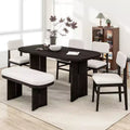 Solid Wood Dining Table Set with Bench for 5, 6 Pieces Upholstered Rectangular Dining Room Table Set with 4 Chairs & Bench
