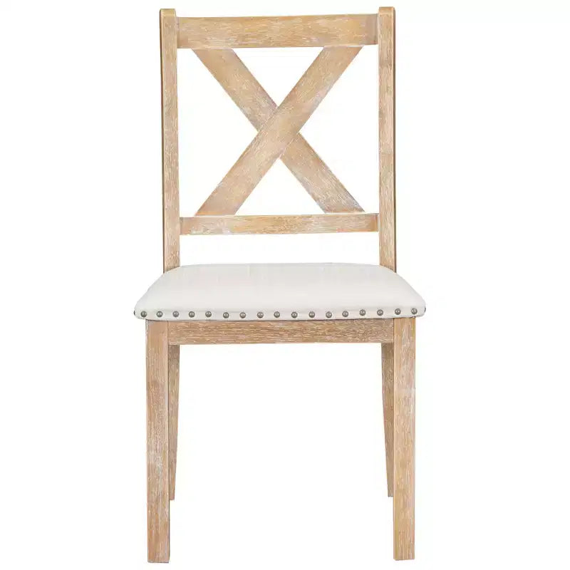 Ensemble de salle à manger extensible de ferme pour 6 personnes, table de cuisine rectangulaire en bois massif avec rallonge amovible, 4 chaises rembourrées et banc
