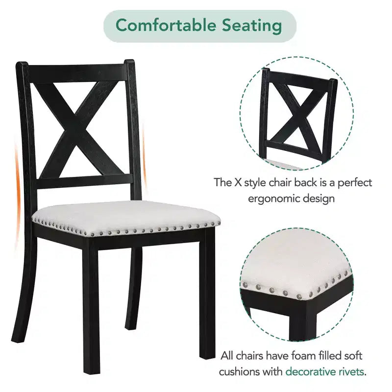 Ensemble de salle à manger extensible de ferme pour 6 personnes, table de cuisine rectangulaire en bois massif avec rallonge amovible, 4 chaises rembourrées et banc
