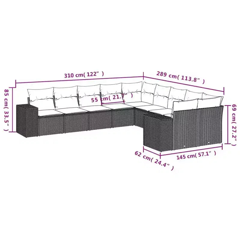 vidaXL Ensemble de canapés de jardin résine tressée, acier revêtu par poudre, polyester