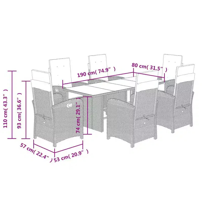 vidaXL Ensemble repas d'extérieur avec coussins en plusieurs coloris