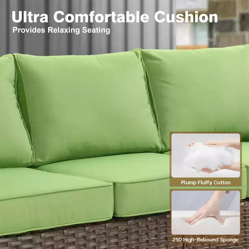 HOMLUX Ensemble de conversation de terrasse en osier 6 pièces avec canapé 3 places avec coussins, causeuse, chaises en rotin, poufs pour jardin et arrière-cour