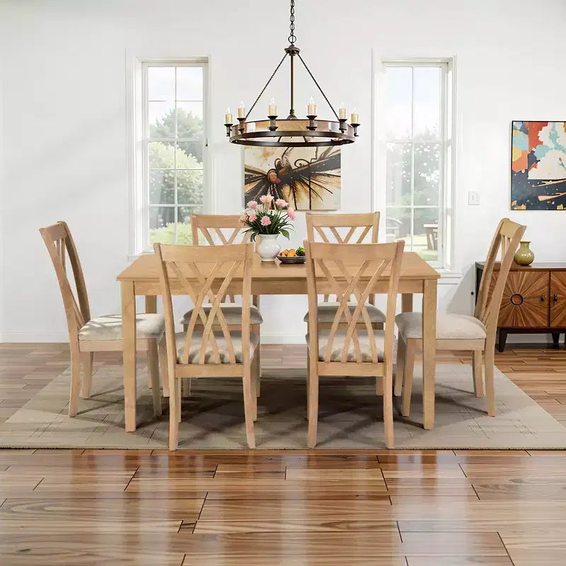 Ensemble de salle à manger GDFStudio Marcus moderne 7 pièces en bois d'hévéa avec 6 chaises rembourrées