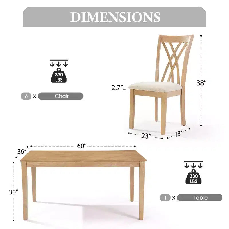 Ensemble de salle à manger GDFStudio Marcus moderne 7 pièces en bois d'hévéa avec 6 chaises rembourrées
