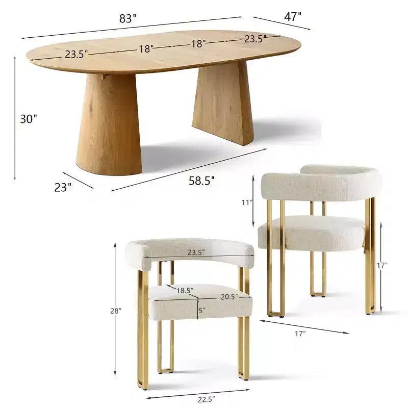Ensemble de salle à manger ovale extensible 3-en-1 avec 6 chaises rembourrées en chenille et pieds en métal doré, Meuble de salle à manger polyvalent - Panipeachy