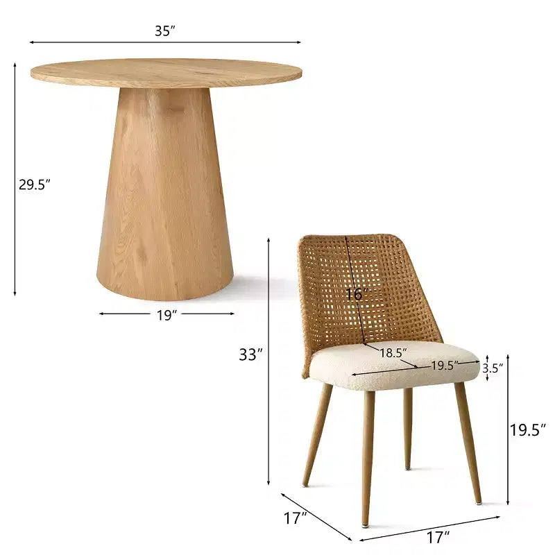 Ensemble de salle à manger rond 5 pièces, table à piédestal de 89 cm et chaises de salle à manger rembourrées avec dossiers en rotin, idéal pour la salle à manger - Panipeachy