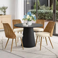 5-Piece Round Dining Set, 35 Pedestal Table and Upholstered Dining Chairs with Rattan Backs, Ideal for Dining Room-Panipeachy