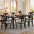 7-Piece Extendable Dining Table Set with 6 Upholstered Chairs, Removable Leaf, 60 to 78-Inch Table