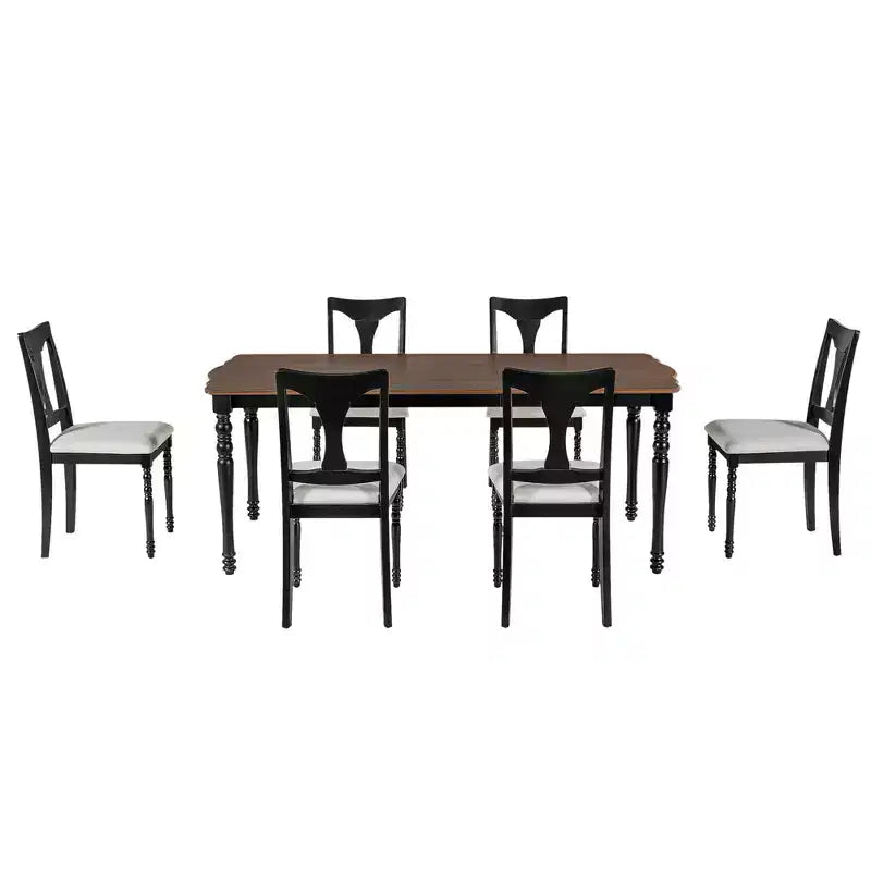 Ensemble table de salle à manger extensible 7 pièces avec 6 chaises rembourrées, rallonge amovible, table de 152 à 198 cm