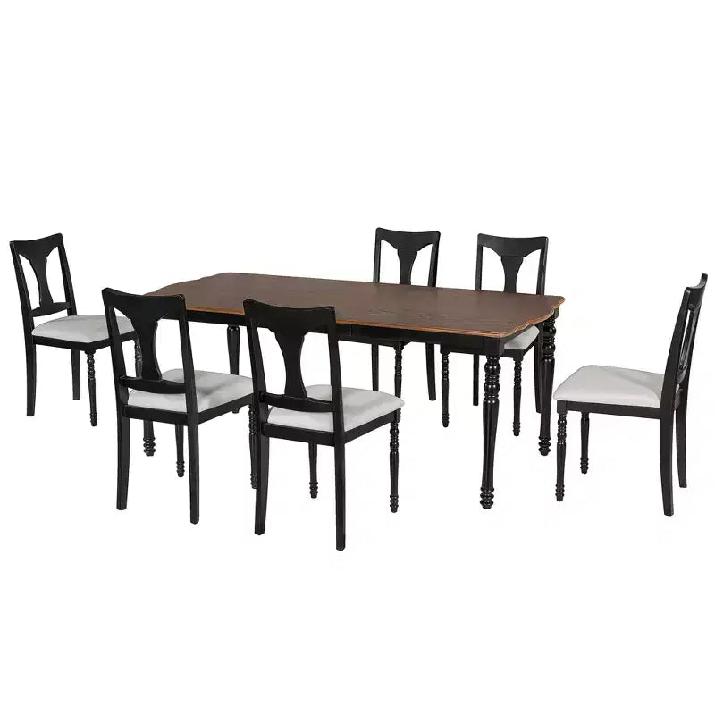Ensemble table de salle à manger extensible 7 pièces avec 6 chaises rembourrées, rallonge amovible, table de 152 à 198 cm