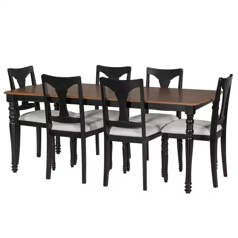 Ensemble table de salle à manger extensible 7 pièces avec 6 chaises rembourrées, rallonge amovible, table de 152 à 198 cm