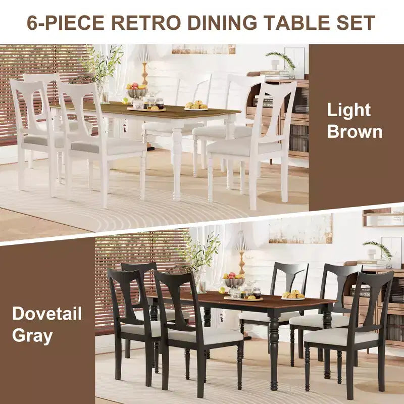 Ensemble table de salle à manger extensible 7 pièces avec 6 chaises rembourrées, rallonge amovible, table de 152 à 198 cm