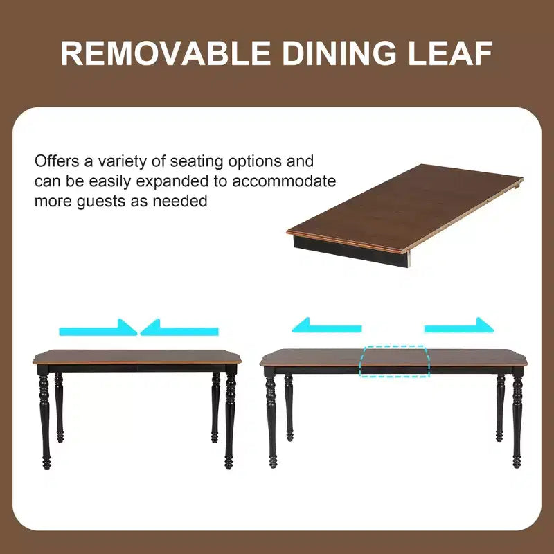 Ensemble table de salle à manger extensible 7 pièces avec 6 chaises rembourrées, rallonge amovible, table de 152 à 198 cm