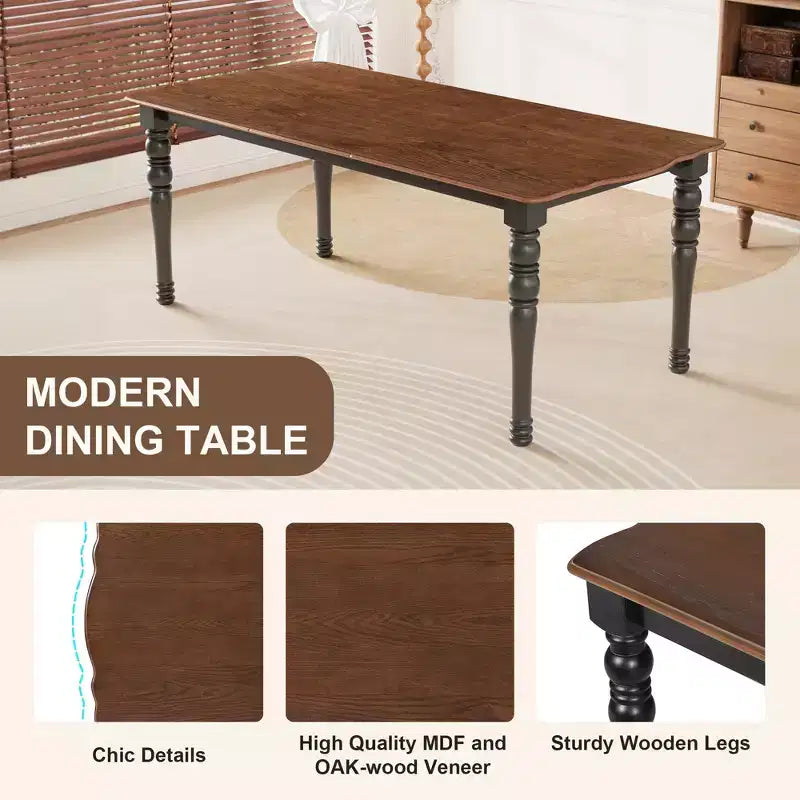 Ensemble table de salle à manger extensible 7 pièces avec 6 chaises rembourrées, rallonge amovible, table de 152 à 198 cm