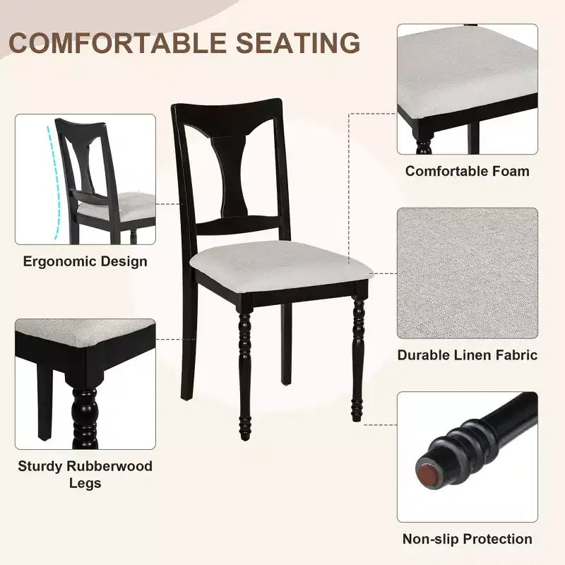 Ensemble table de salle à manger extensible 7 pièces avec 6 chaises rembourrées, rallonge amovible, table de 152 à 198 cm