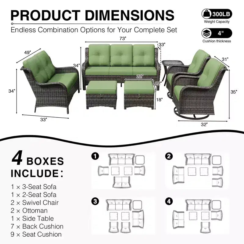 Ensemble de canapés d'extérieur UPTIOT Premium avec fauteuils pivotants et poufs multifonctionnels