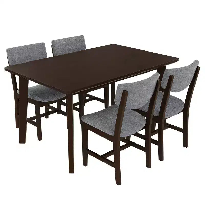 Ensemble de salle à manger rustique 5 pièces avec table en bois et 4 chaises rembourrées Espresso