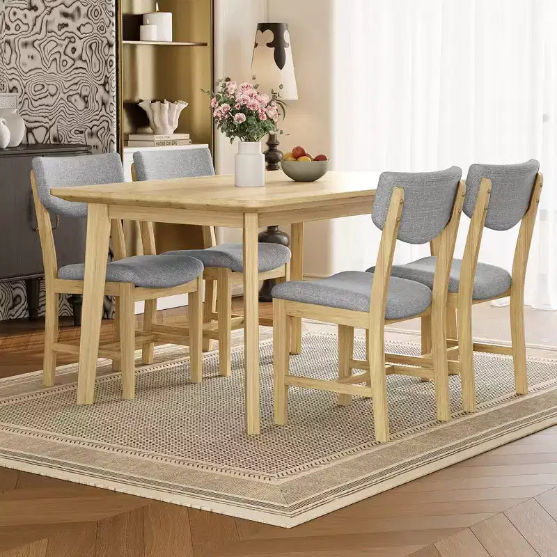 Ensemble de salle à manger rustique 5 pièces avec table en bois et 4 chaises rembourrées Espresso