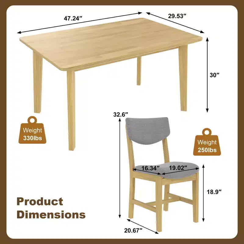 Ensemble de salle à manger rustique 5 pièces avec table en bois et 4 chaises rembourrées Espresso
