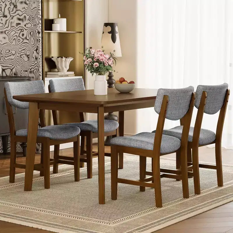 Ensemble de salle à manger rustique 5 pièces avec table en bois et 4 chaises rembourrées Espresso