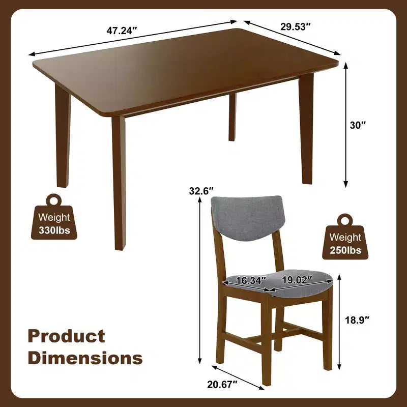 Ensemble de salle à manger rustique 5 pièces avec table en bois et 4 chaises rembourrées Espresso