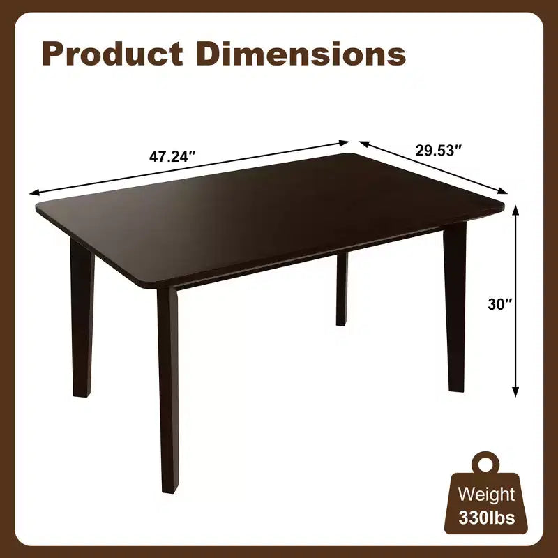 Ensemble de salle à manger rustique 5 pièces avec table en bois et 4 chaises rembourrées Espresso