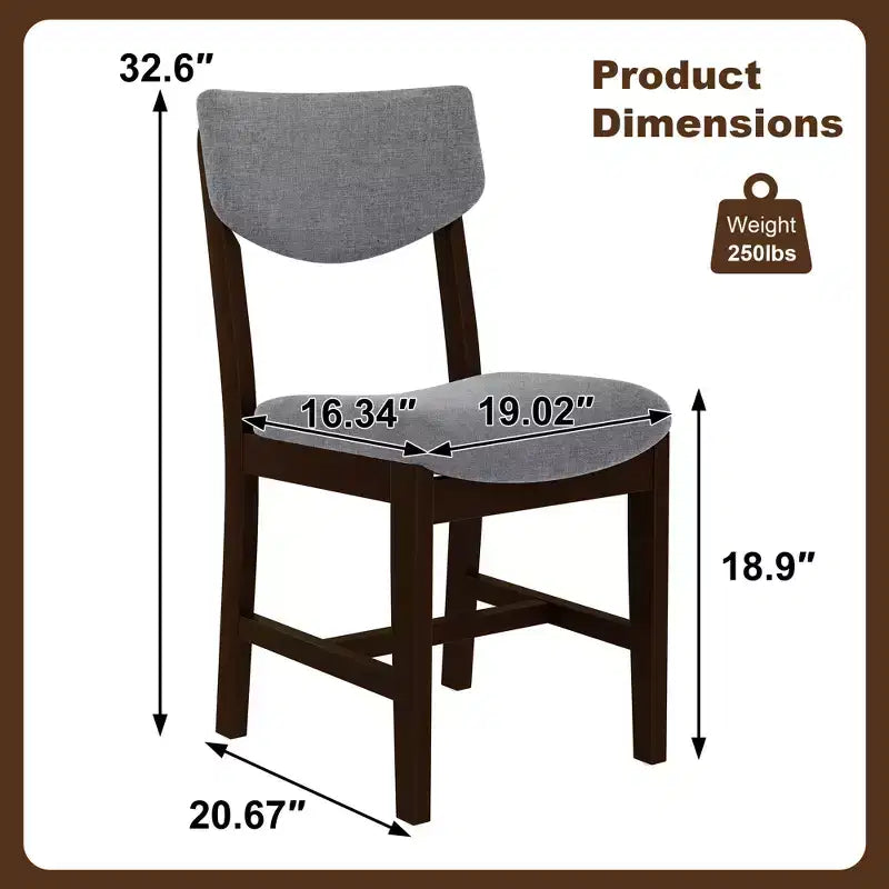 Ensemble de salle à manger rustique 5 pièces avec table en bois et 4 chaises rembourrées Espresso