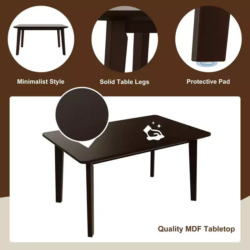Ensemble de salle à manger rustique 5 pièces avec table en bois et 4 chaises rembourrées Espresso