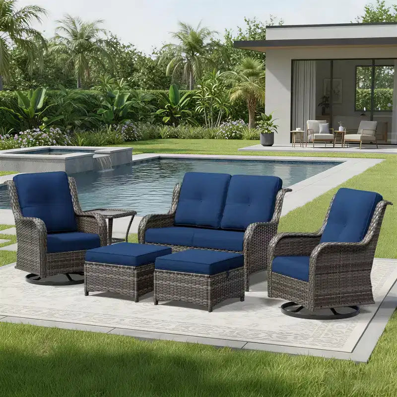 Ensemble de canapé d'extérieur 2 places UPTIOT Premium avec fauteuils pivotants et poufs multifonctionnels