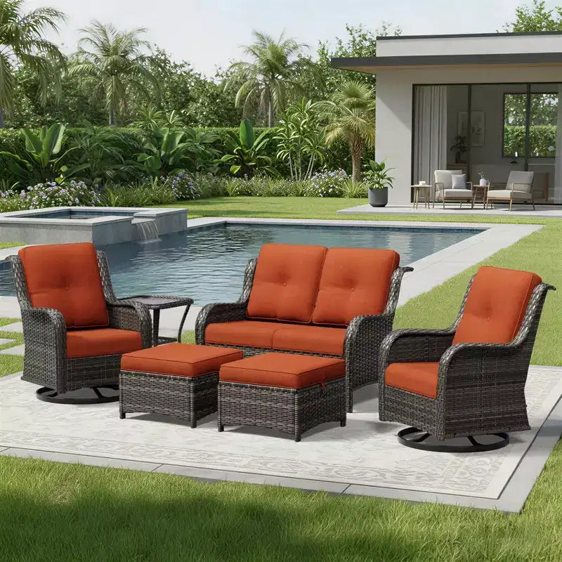 Ensemble de canapé d'extérieur 2 places UPTIOT Premium avec fauteuils pivotants et poufs multifonctionnels