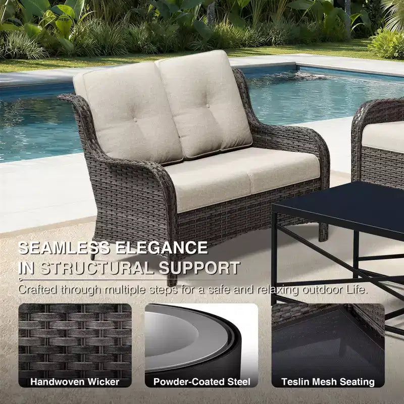 Ensemble de canapé d'extérieur 2 places UPTIOT Premium avec fauteuils pivotants et poufs multifonctionnels