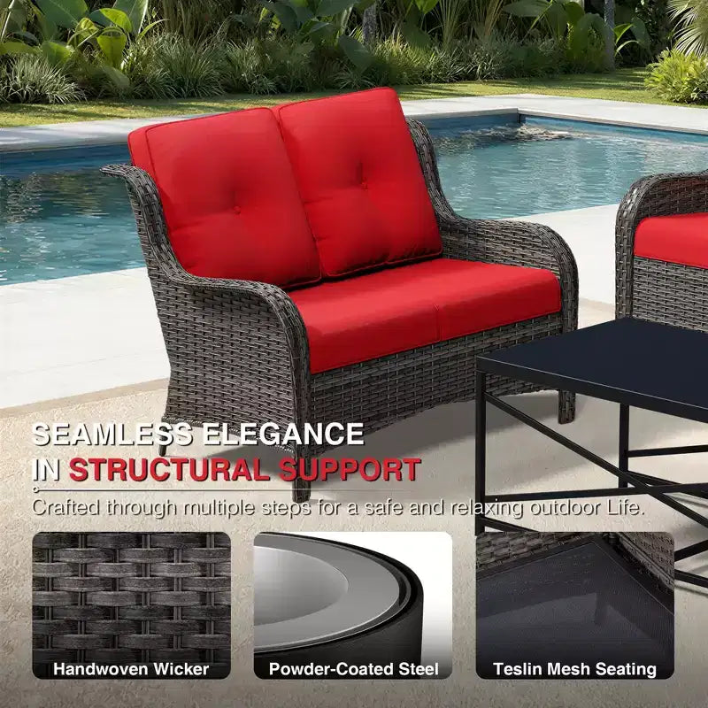 Ensemble de canapé d'extérieur 2 places UPTIOT Premium avec fauteuils pivotants et poufs multifonctionnels