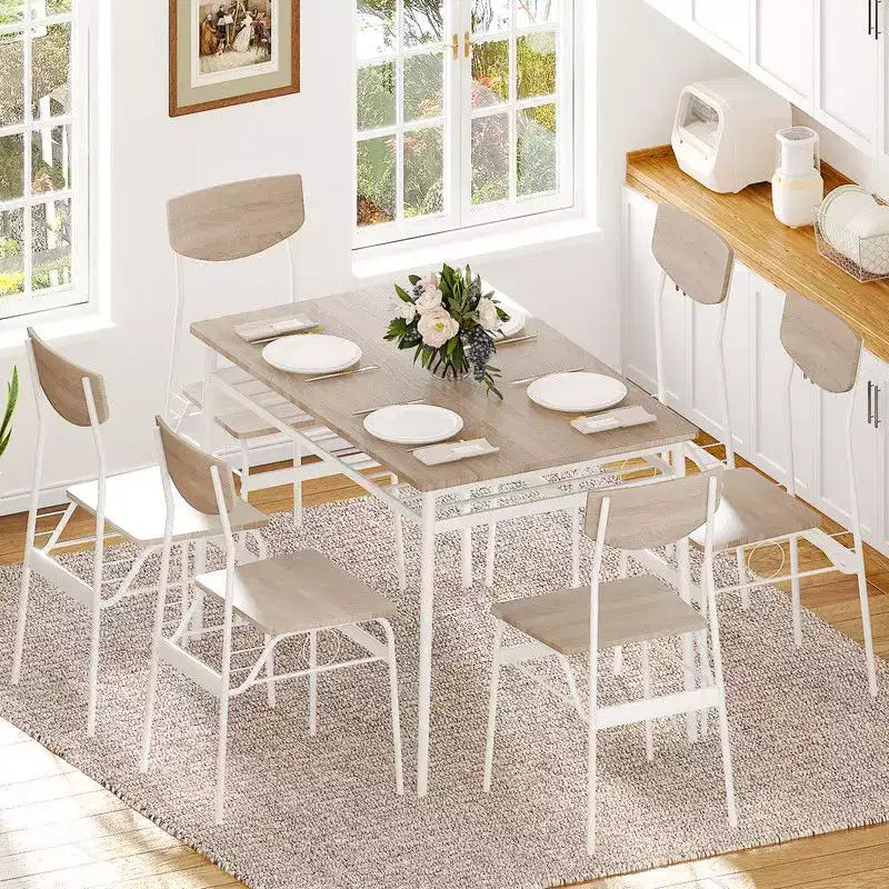 Karl Home 7-Piece Dining Table Set for 6, 43.3'' Kitchen Table and Wood Chairs with Storage and Backrest