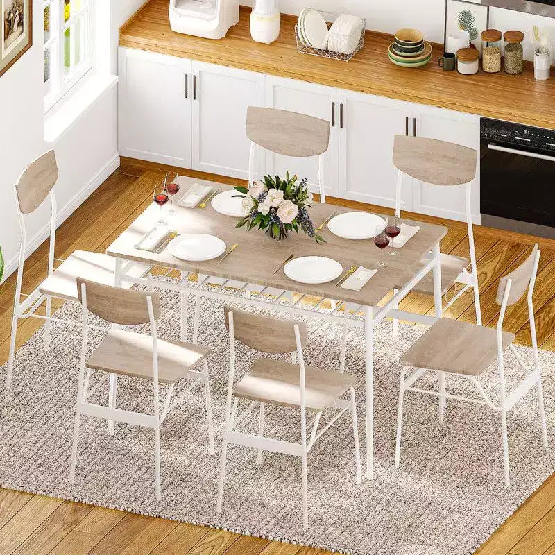 Ensemble de salle à manger 7 pièces Karl Home pour 6 personnes, table de cuisine de 109,9 cm et chaises en bois avec rangement et dossier