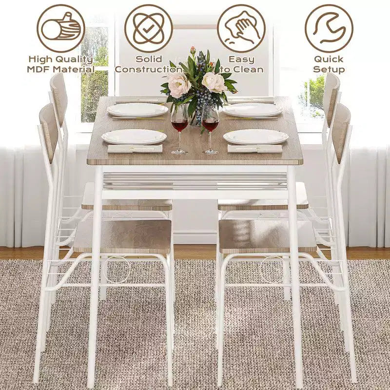 Ensemble de salle à manger 7 pièces Karl Home pour 6 personnes, table de cuisine de 109,9 cm et chaises en bois avec rangement et dossier
