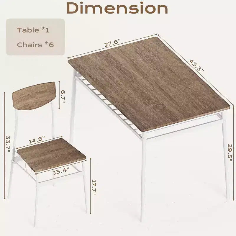 Ensemble de salle à manger 7 pièces Karl Home pour 6 personnes, table de cuisine de 109,9 cm et chaises en bois avec rangement et dossier