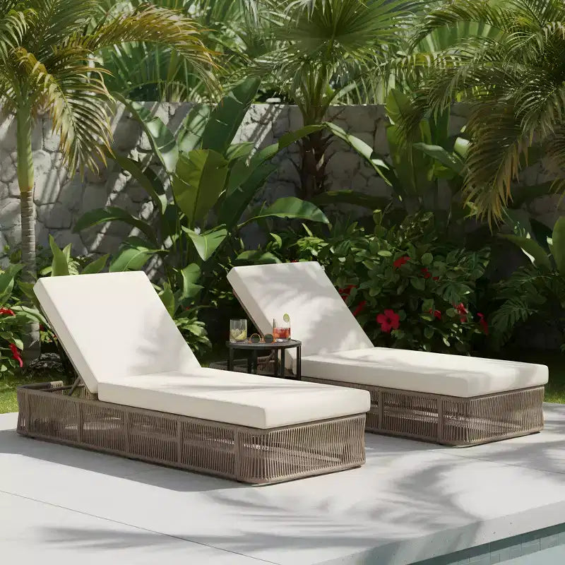 Christopher Knight Home Orietta Lot de 3 chaises longues d'extérieur réglables en corde avec table d'appoint en carrelage céramique