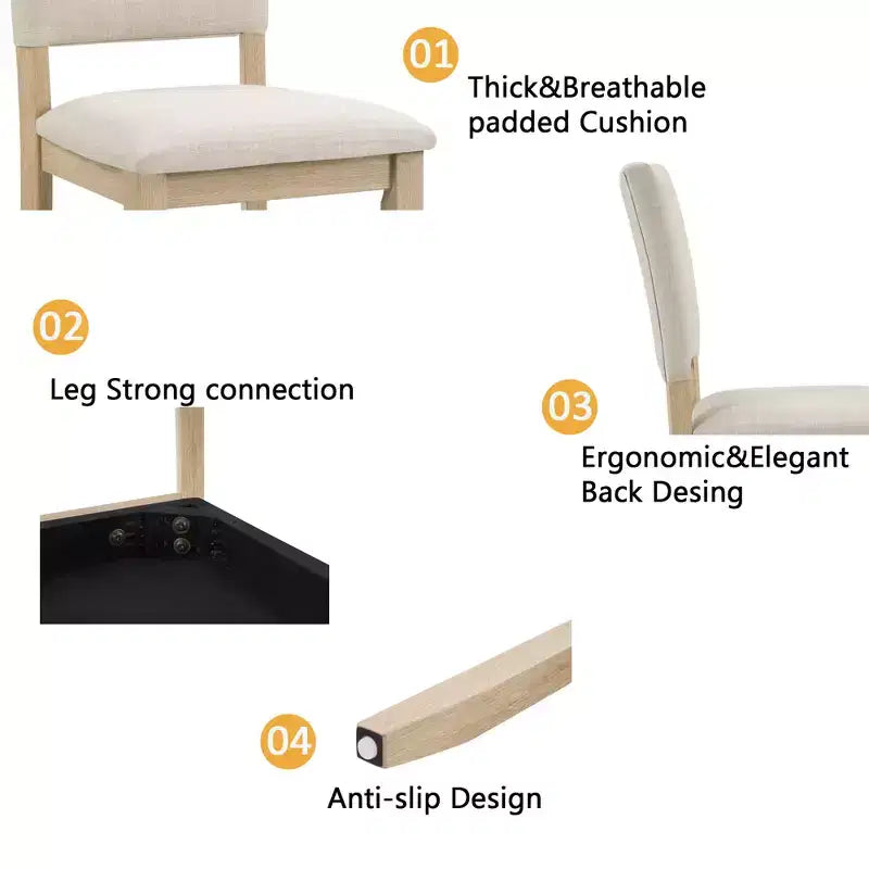 Ensemble de salle à manger moderne 6 pièces GDFStudio Kiley avec table en bois, banc et quatre chaises rembourrées