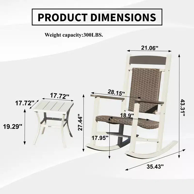 Clihome - Ensemble de 3 fauteuils à bascule d'extérieur (2 chaises et 1 table)