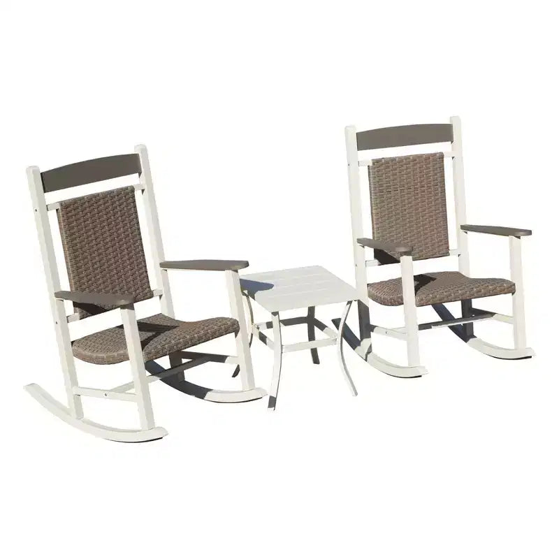 Clihome - Ensemble de 3 fauteuils à bascule d'extérieur (2 chaises et 1 table)