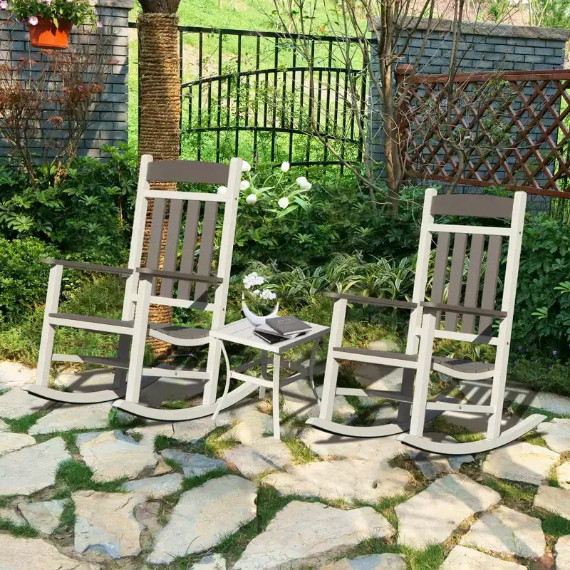 Clihome - Ensemble de 3 fauteuils à bascule d'extérieur (2 chaises et 1 table)