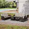 UPTIOT Ensemble modulaire d'extérieur avec 2 canapés, fauteuils, poufs et table basse résistante aux intempéries
