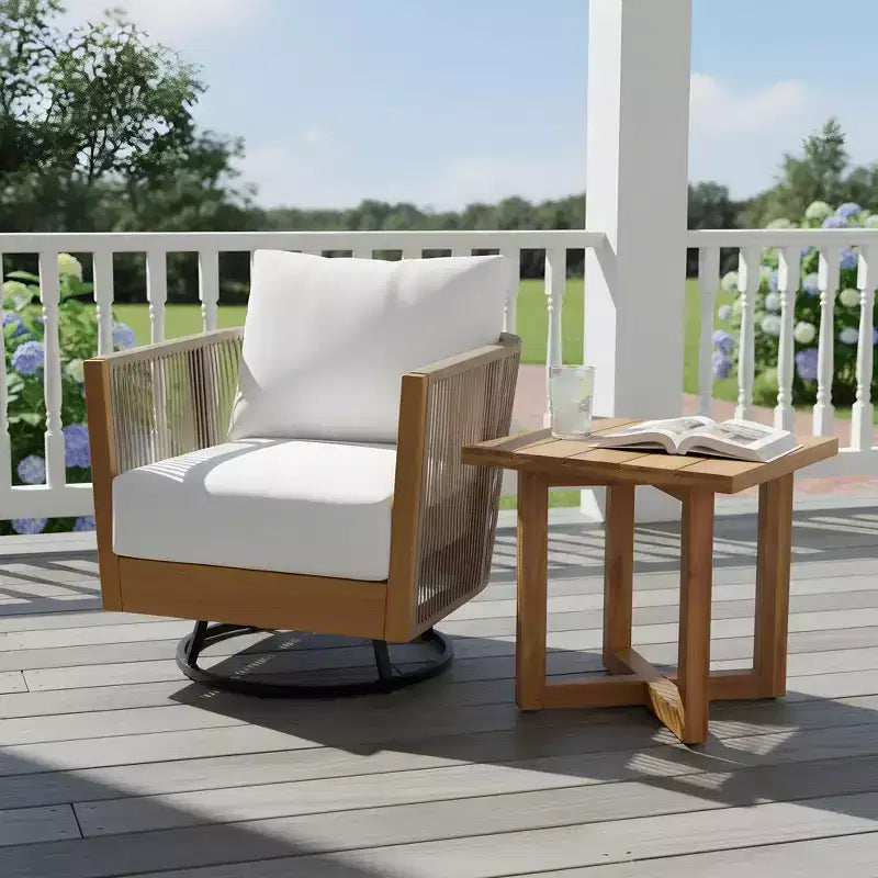 Ensemble de deux chaises pivotantes et une table d'appoint Christopher Knight Home Hiroshi en acacia, au design moderne avec corde tressée à la main