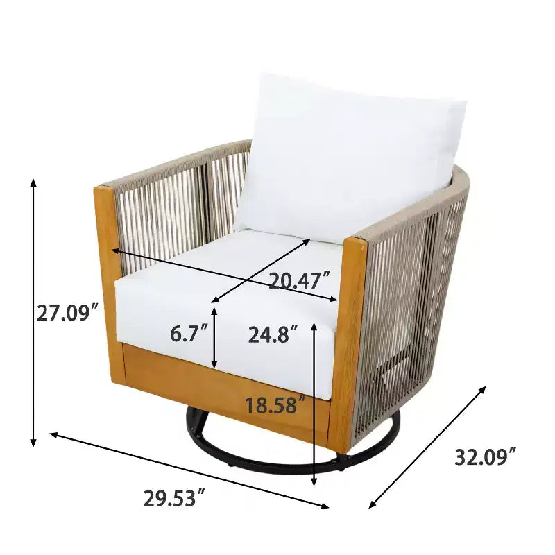 Ensemble de deux chaises pivotantes et une table d'appoint Christopher Knight Home Hiroshi en acacia, au design moderne avec corde tressée à la main
