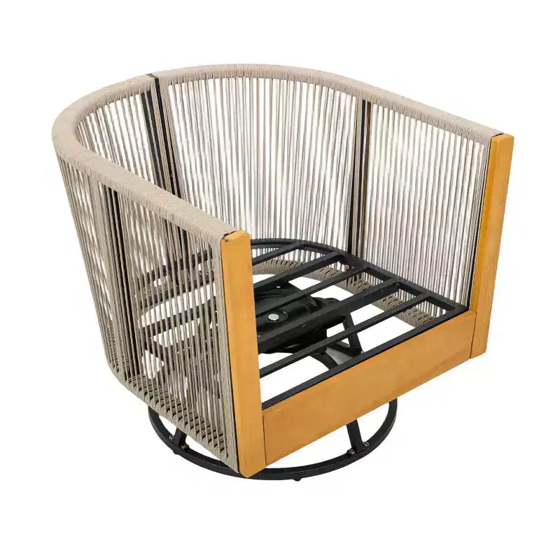 Ensemble de deux chaises pivotantes et une table d'appoint Christopher Knight Home Hiroshi en acacia, au design moderne avec corde tressée à la main