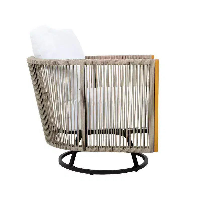 Ensemble de deux chaises pivotantes et une table d'appoint Christopher Knight Home Hiroshi en acacia, au design moderne avec corde tressée à la main