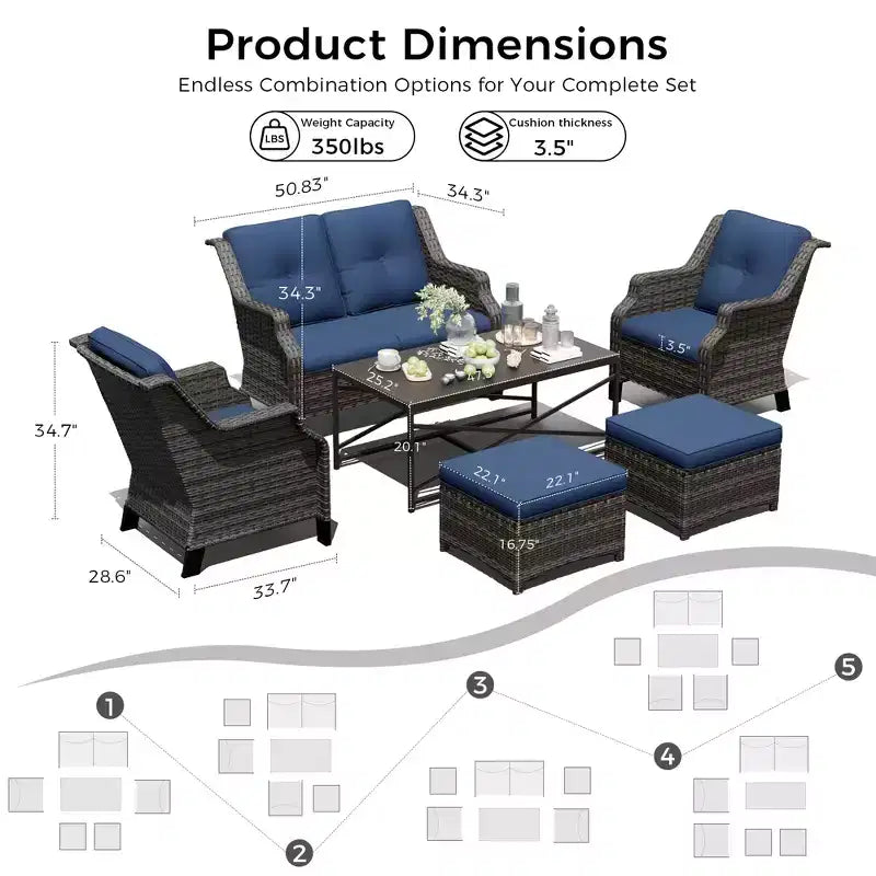 Salon de jardin UPTIOT avec canapé, fauteuils à bascule, poufs et table basse pour un confort relaxant dans le jardin.