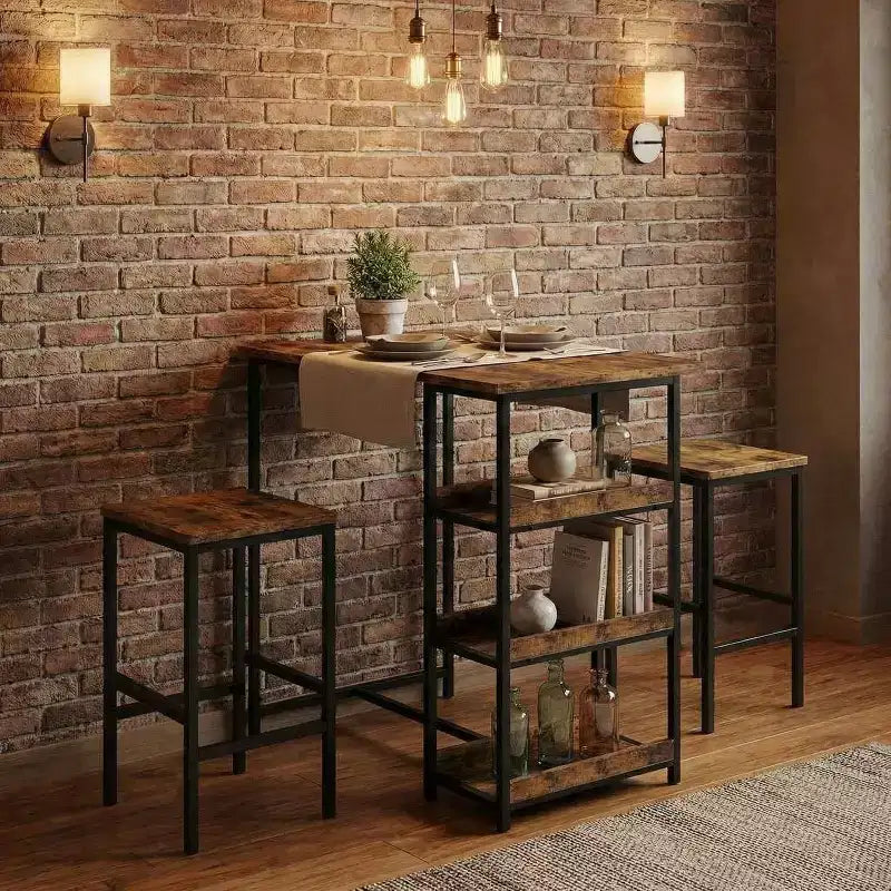 Ensemble de table de cuisine 3 pièces avec étagères de rangement, table à manger peu encombrante et 2 tabourets pour petits espaces cuisine salle à manger restaurant