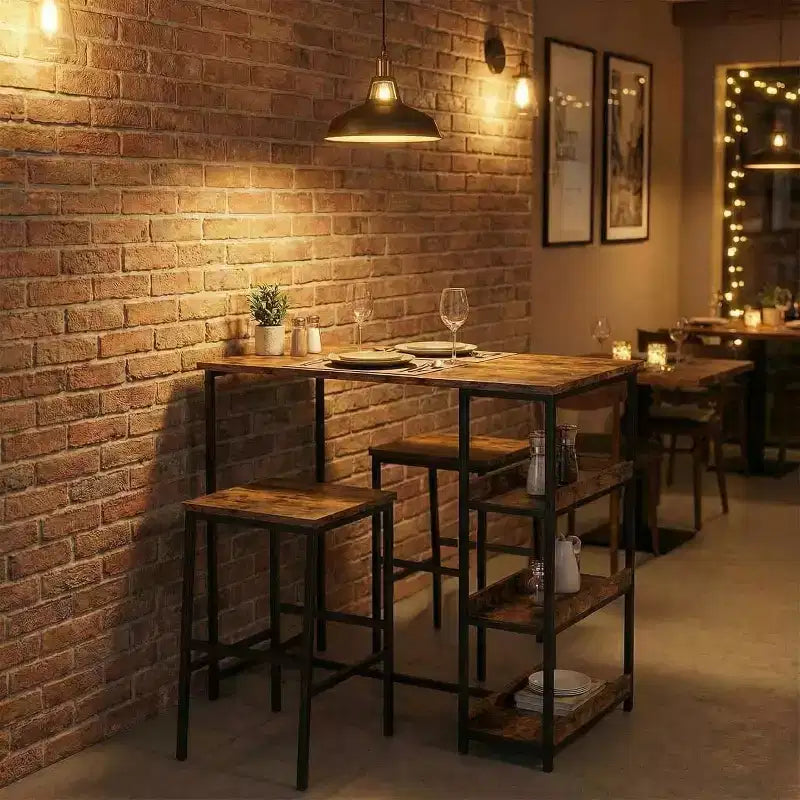 Ensemble de table de cuisine 3 pièces avec étagères de rangement, table à manger peu encombrante et 2 tabourets pour petits espaces cuisine salle à manger restaurant